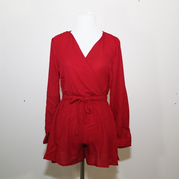 Red Long Sleeve Romper - Picture 4 of 5